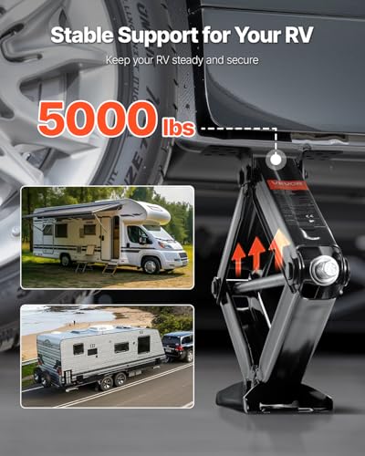 VEVOR 5000 lbs RV Scissor Jacks, 4-23.4 in RV Stabilizer Leveling Scissor Jacks, Set of 4, Heavy Duty Stabilizer Jack with Crank Handle, Socket and Bubble Levels, Not Easily Bent or Deformed - size: 5000 lbs, style: 4 PACK