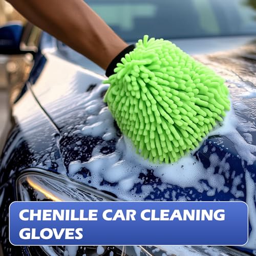 4Pcs Car Wash Mitt Microfiber Gloves Chenille Material Microfiber Towels for Car Washing Supplies Kit Scratch Free Cleaning Fluorescent Green - size: Fluorescent Green-4Pcs