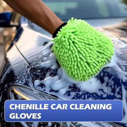 4Pcs Car Wash Mitt Microfiber Gloves Chenille Material Microfiber Towels for Car Washing Supplies Kit Scratch Free Cleaning Gray + Sky Blue - size: Gray + Sky Blue