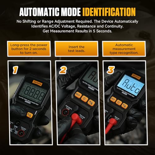 AUTOOL DM202 Mini Digital Multimeter, Auto-Ranging 4000 Counts True RMS NCV Non-Contact Voltage Tester, 600V AC/DC Voltmeter with Backlight, Automotive Electrical Diagnostic Tool