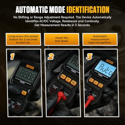 AUTOOL DM202 Mini Digital Multimeter, Auto-Ranging 4000 Counts True RMS NCV Non-Contact Voltage Tester, 600V AC/DC Voltmeter with Backlight, Automotive Electrical Diagnostic Tool