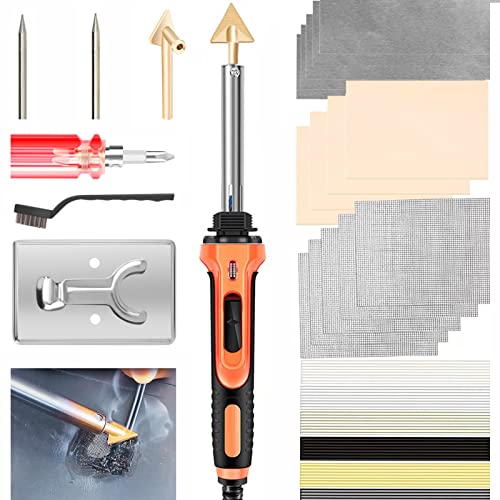Plastic Welder - 100W Plastic Welding Kit Soldering Iron Gun with 56pcs Rods, Professional Surface Repair Tool for Car Bumper with 4 Welding Tips, Patch Net,Hot Iron Stand,Wire Brush (red) - color: Red