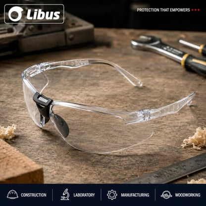 LIBUS Safety Glasses, Clear Anti-fog & Scratch, ANSI Z87.1, UV Protection, Front/Side Spark & Dust Shield, Polycarbonate Lens - size: Pack of 10