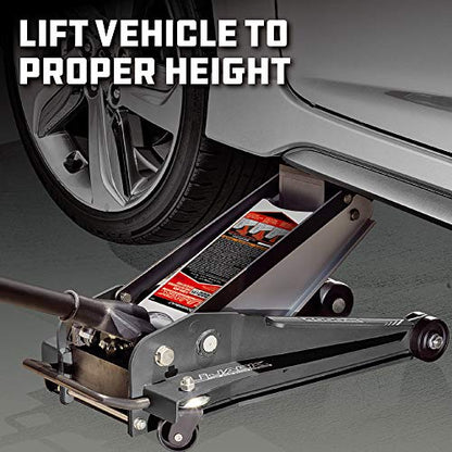 Powerbuilt 2 Ton U-Jack Garage Jack, 3000 LBS Loading Capacity, Lift Range: 4-1/2-Inch to 18-3/4-Inch, Unique Saddle for sliding jackstand into - 620516 - size: U-Jack