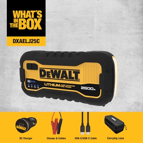 DeWalt Jump Starter DXAELJ25C 2500 Amps | Lithium Battery, USB Power Bank, Carrying Case - size: 2500 Peak Amp