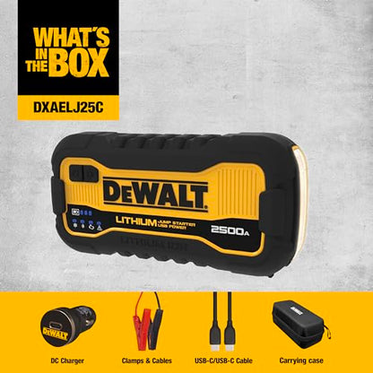 DeWalt Jump Starter DXAELJ25C 2500 Amps | Lithium Battery, USB Power Bank, Carrying Case - size: 2500 Peak Amp