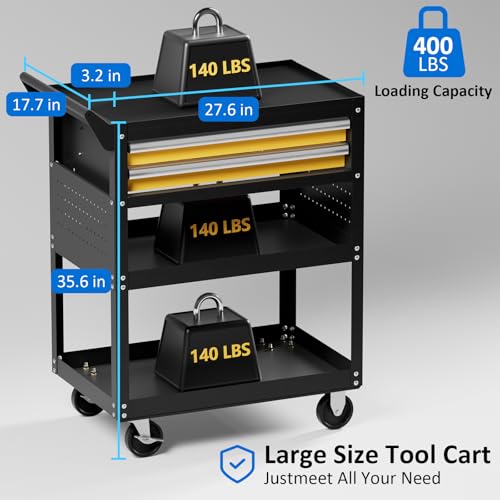 5-Tier Heavy Duty Tool Cart, 400 lbs Capacity Steel Rolling Cart with 2 Lockable Drawers and Pegboard for Garage Workshop Mechanic - size: 5-LAYER (TWO DRAWERS)