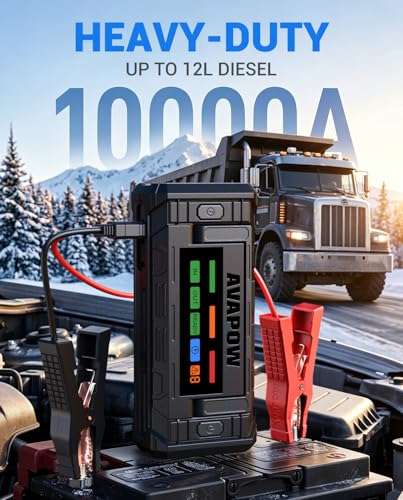 AVAPOW TJ68 10000A Battery Jump Starter Portable with 4" HD Display PD 65W Dual-Way Fast Charging,12V Jump Box, Car Battery Jump Starter for All Gas & Up to All Diesel Engines - size: 10000A