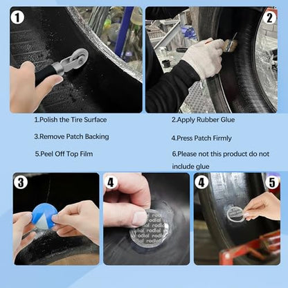 Tire Patch Kit with Wooden Roller Tool,30-Piece Tube Repair Patches for Car, Truck, Motorcycle, Bike,3 Sizes (10 Each of 32mm, 42mm, 58mm),Puncture Repair Kit for Tires & Tubes
