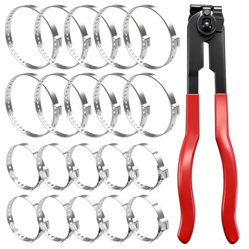 CV Boot Clamp Plier with 20PCS 304 Stainless Steel Crimp Bands, 10PCS Small and 10PCS Large Universal Adjustable Drive Shaft Drive Shaft Joint Boot Crimp Clamps for Most Cars - size: Plier + 20pcs Clamps