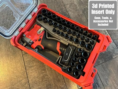 ToolCraft3d Design 3d Printed Insert Designed for Milwaukee Packout Organizer and Gen2 M12 Stubby 3/8" Impact (Insert Only) (Industrial Gray) - color: Industrial Gray