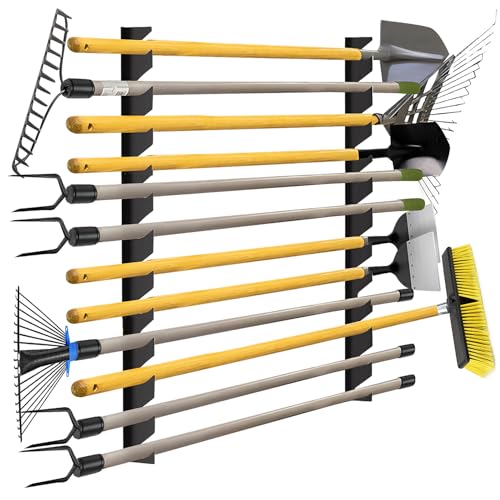 CZWL&HG Garage Tool Organizer Wall Mount – Heavy-Duty Solid Steel Rack for Shovels, Rakes, Long-Handled Tools – Horizontal Shed/Yard Storage Holds 250 lbs with Rustproof Mounts