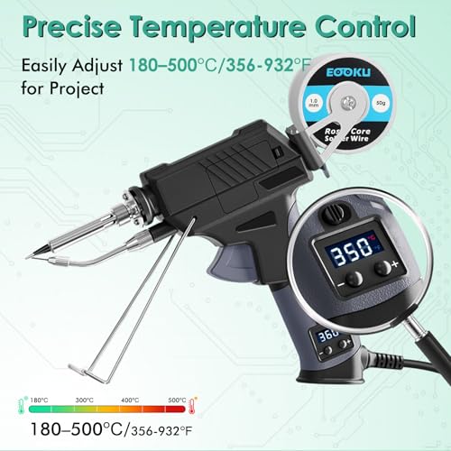 Soldering Iron gun Kit,60W Auto Feed Soldering Kit with Adjustable Temperature LCD Display,Wire,Tip Cleaner,5 Tips,Pump,Tweezers for Electronic PCB Repair,DIY - style: Gun