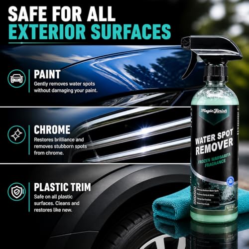 Magic Finish Water Spot Remover for Cars – Professional Hard Water Stain & Mineral Deposit Remover for Paint, Chrome & Wheels – Restores Shine & Gloss – Frozen Margarita Scent – 16oz