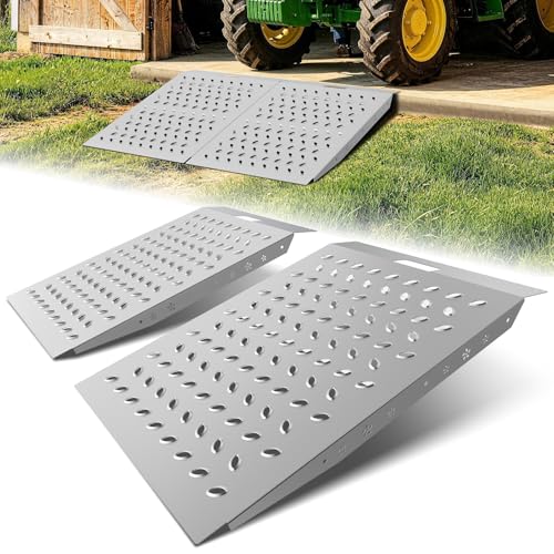 Heavy-Duty Shed Garage Access Ramps 2 PCS, 1500LBS Capacity Anti-Slip Punch Plate, Perfect for Riding Mowers, Motorcycles, Tractors, Snow Blowers & Garden Carts