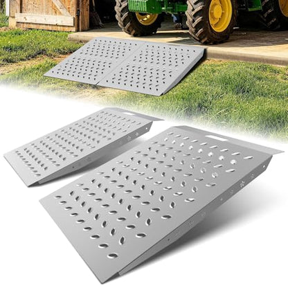 Heavy-Duty Shed Garage Access Ramps 2 PCS, 1500LBS Capacity Anti-Slip Punch Plate, Perfect for Riding Mowers, Motorcycles, Tractors, Snow Blowers & Garden Carts