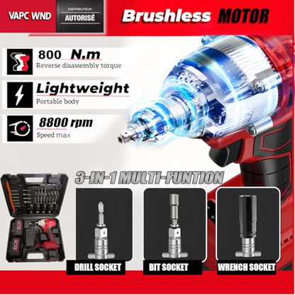 1/2" Cordless Impact Wrench 980 N.m Power Impact, w/2pcs 21V 2x6.0AH M18 Rechargable Battery, Fast Charger,Impact Driver Kit (0-8800 rpm), Socket for drill,Screwdriver,lug nuts