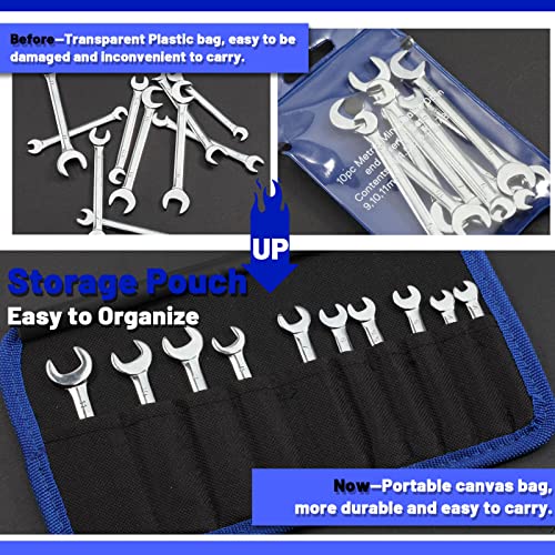 SPEEDWOX Mini Double Open End Wrench Set Metric 4mm-11mm 10pcs Super-Thin Angle Head Spanner with Storage Pouch for Assembling Furniture Small Equipment Silver GDOMW10-1394 - size: Double Open End Metric 10-Piece