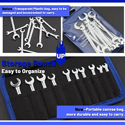 SPEEDWOX Mini Double Open End Wrench Set Metric 4mm-11mm 10pcs Super-Thin Angle Head Spanner with Storage Pouch for Assembling Furniture Small Equipment Silver GDOMW10-1394 - size: Double Open End Metric 10-Piece