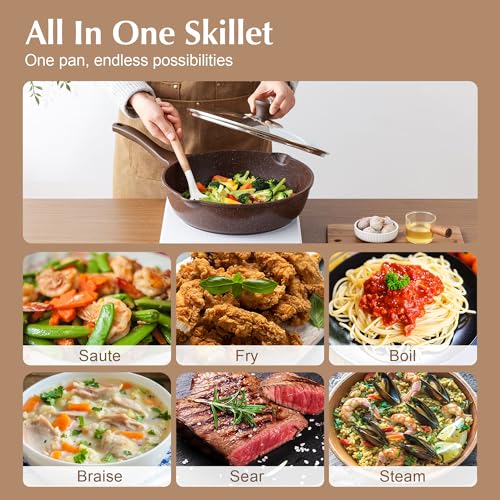 SENSARTE Nonstick Deep Frying Pan Skillet, 12-inch Saute Pan with Lid, Stay-Cool Handle, Healthy Cookware Cooking Pan with Cover, Induction Compatible (Toffee Brown) - color: Toffee Brown, size: 12-inch/5QT