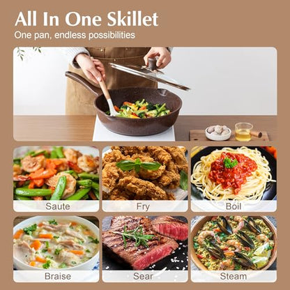 SENSARTE Nonstick Deep Frying Pan Skillet, 12-inch Saute Pan with Lid, Stay-Cool Handle, Healthy Cookware Cooking Pan with Cover, Induction Compatible (Toffee Brown) - color: Toffee Brown, size: 12-inch/5QT