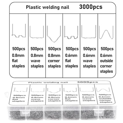3000 PCS Plastic Welding Staples with Storage Box, 6 Different Shapes Hot Staples for Repair All Car Bumpers Cracks Daily Plastics Welder Supplies