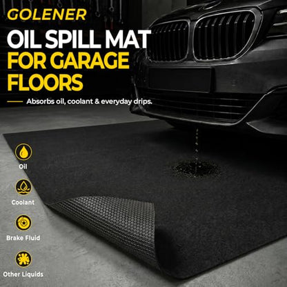 Golener Oil Spill Mat - 60”x72” Garage Floor Mat for Under Car, Absorbent Oil Mat, Rubber Floor Mats, Waterproof, Contain Liquid, Protect Garage Surface from Spills, Reusable, Washable, Durable, Black - size: 5' x 6' (Rectangular)