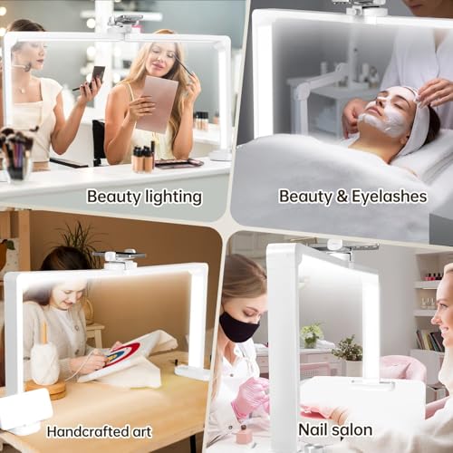 33.5" Foldable Nail Desk Lamp, 456LEDs 3350LM Half Moon Light for Nail Desk with Phone Holder, 3 Color Modes 3000K-6000K Professional Manicure Table Lamp for Nail Tech Salon