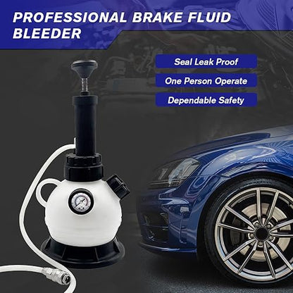 2L Manual Brake Bleeder Kit with Vacuum Pump - 1L Waste Bottle, Upgraded Master Cylinder Adapters & 2 Brake Hoses, One-Person Operation Brake Fluid Bleeding Tool for Most Vehicles (2L)