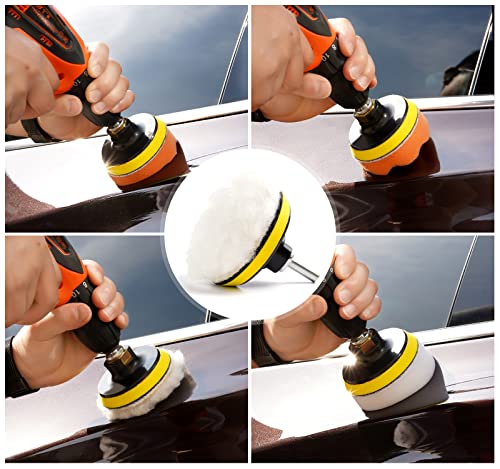 Buffing Pads for Drill 22PCS Foam Drill Buffing Kit Car Drill Polishing Kit for Car Sanding, Buffing, Waxing(18 Pads+2 Drill Adapters+2 Suction Cups) - size: 3Inch 22Pcs