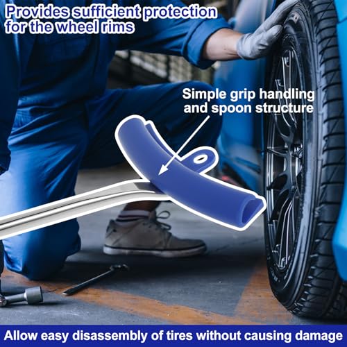 Tire Spoons Set, 15.5 Inches Steel Tire Changing Tool, Motorcycle Tire Changer, Tire Removal Tool Includes Rim Protectors, Rustproof Tire Spoon Levers for Motorcycle Bicycle Tire Replacement