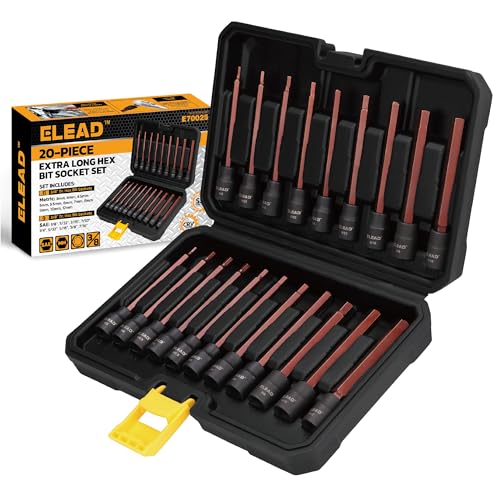Extra-Long Allen Hex Bit Socket Set: 20-Piece 3/8 Inch Drive, 110mm S2 Steel, Standard SAE & Metric (1/8-Inch - 7/16-Inch, 3-12mm) for Impact Drills and Ratchet Wrenches - style: 110mm Allen Hex Bit Socket Set