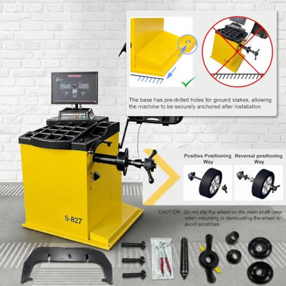 Premium Automatic Wheel Balancer, 10-26" Rim, Auto A/D Measurement, Laser Guide & LED Light, Electronic Brake, 40mm Spindle, 0.25KW Pure Copper Motor, 110V for Professional Use