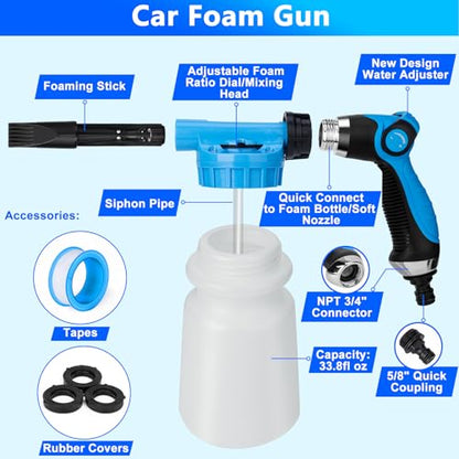 THINKWORK Car Wash Kit with Foam Gun, Extendable Mop & Collapsible Bucket | Adjustable Spray, Complete Car Detailing Kit, Soft Microfiber, Scratch-Free Paint Protection, Car & Home Use, Great Gift - color: Blue(33PCS)
