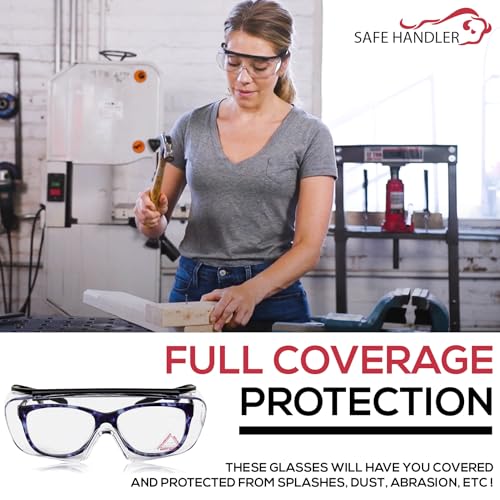 SAFE HANDLER Duarte Premium Over Glasses 3 PAIRS | ANSI Z87.1, Impact Resistant Polycarbonate Lens, UV400, Anti-Fog & Anti-Scratch, Box of 3 | ANSI Z87.1, Impact & Scratch Resistant UV 400 Eyewear for Men & Women — Built in side shield and Adjustable Temp