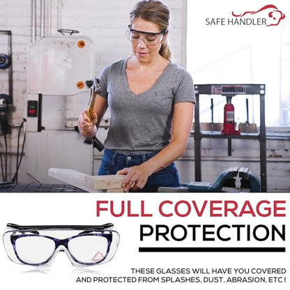 SAFE HANDLER Duarte Premium Over Glasses 3 PAIRS | ANSI Z87.1, Impact Resistant Polycarbonate Lens, UV400, Anti-Fog & Anti-Scratch, Box of 3 | ANSI Z87.1, Impact & Scratch Resistant UV 400 Eyewear for Men & Women — Built in side shield and Adjustable Temp