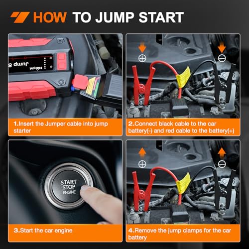 Nilight 1000A Car Battery Jump Starter for Up to 6.0L Gas & 4.0L Diesel Engines 12V Portable Jump Start Booster Pack Jump Box with Jumper Cables DC Output and LED Light - color: 1000A
