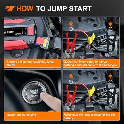 Nilight 1000A Car Battery Jump Starter for Up to 6.0L Gas & 4.0L Diesel Engines 12V Portable Jump Start Booster Pack Jump Box with Jumper Cables DC Output and LED Light - color: 1000A