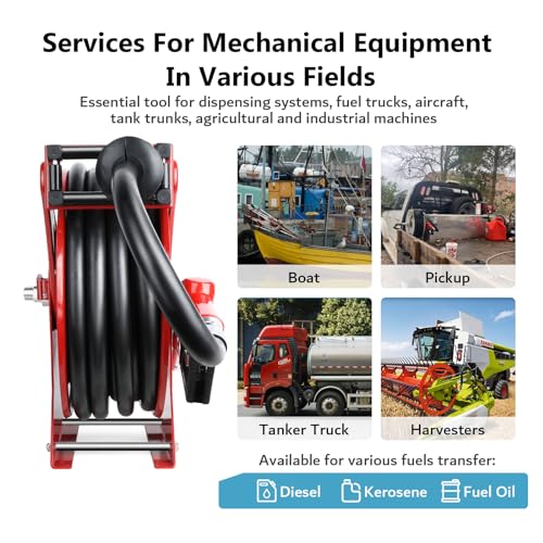 3/4” x 50ft Fuel Hose Reel Retractable with Fuel Nozzle, 3/4 Inch Diesel Fuel Transfer Hose, Auto Swivel Rewind, Max 300 PSI Tank Pump Hose, Easy Use for Farms Boat Truck Bed Trailer Cart - color: Red, size: 3/4" x 50ft