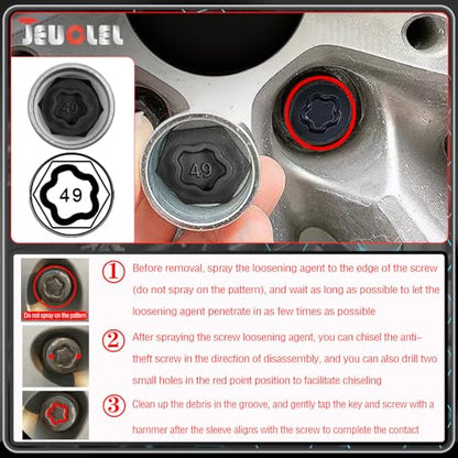 049 Wheel Locking Nut Key Compatible with BMW Series, (Socket OD 27mm - ID 25mm), Wheel Lock Nut Socket Adapter, Wheel Anti-Theft Lug Nut Removal Tool, Anti-Theft Screw Remover - color: Socket 049