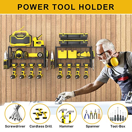 Spacecare Power Tool Organizer- Power Drill Tool Holder- Heavy Duty Tool Shelf & 2 Pack 3 Layers Tool Rack Cordless Drill Holder- Floating Tool Shelf Wall Mounted Tool Storage Rack for 8 Drill Holders - style: 4 Drill Holders B