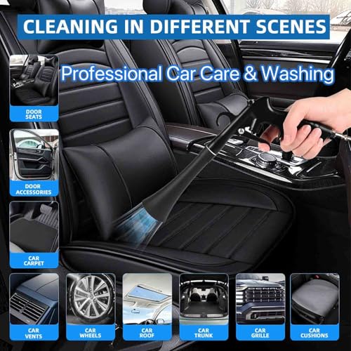 Car Cleaning Gun,High Pressure Air Blow Gun,Fast Interior Dryer Car Detailing Kit,Car Detailing Tools for Quickly Blowing Dust and Dirt Away Working with Compressed Air(2 MORE REPLACEMENT BRUSH HEADS)