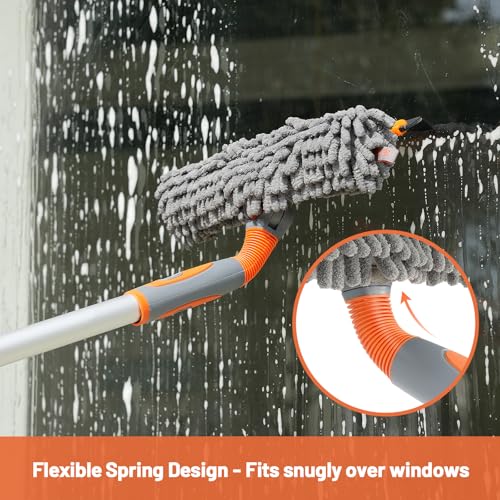 Eazer 2-in-1 Window Cleaner Tool, 64'' Window Squeegee for Home, Window Cleaning Squeegee Kit with Telescopic Pole, Window Washing Kit with Rotatable Bendable Head(Threaded + Telescopic) - EAW01 - size: 64inch