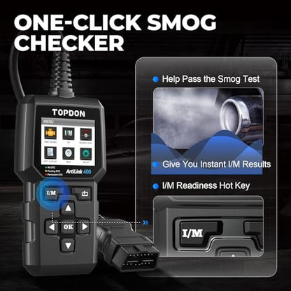 TOPDON AL400 OBD2 Scanner, Full OBDII Code Reader, Check Engine Light Scan Tool, Car Scanner with DTC Lookup, Clear Codes, Freeze Frame, One-Click I/M, Diagnostic Scanner for DIYers, Lifetime Update