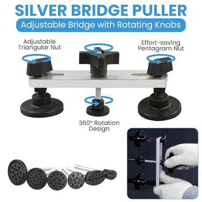 97 PCs Dent Puller Kit, PDR Tools-Car dent pop Out Tool kit | Paintless Dent Removal Kit with Golden Lifter, Bridge Puller, Slide Hammer T-Bar, Suction Cups, Glue Gun, Puller Tabs etc.