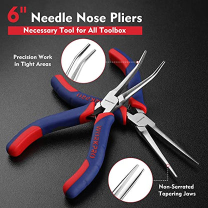 WORKPRO 2-Piece 6" Mini Needle Nose Pliers Set(Smooth Jaw), Long Nose Pliers, Bent Nose Pliers with Comfort Grip Handles, Jewelry Plier For Wire Wrapping, Handmade Craft, Jewelry Making, 6" 2PCS - size: 6" 2PCS