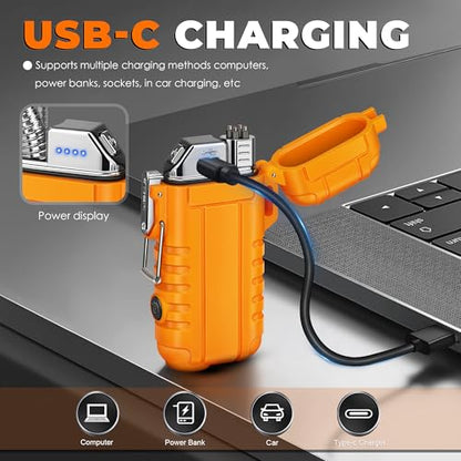 Lafagiet Electric Lighter USB C, Powerful Dual Arc Plasma Flame, with Flashlight, Wind & Waterproof Lighters for Candle, Camping, Grill, Emergency - color: F53-or