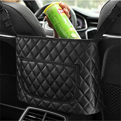 Car Purse Holder - Durable Leather Seat Back Organizer with Handbag Holder, Front Seat Storage Barrier, Backseat Pet & Kids Driver Storage Netting Pouch - color: Upgraded Black