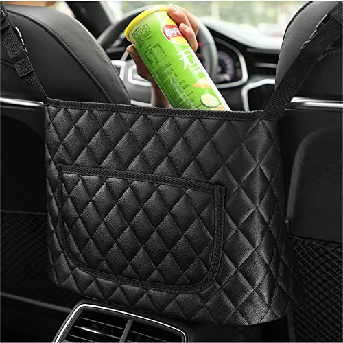 Car Purse Holder - Durable Leather Seat Back Organizer with Handbag Holder, Front Seat Storage Barrier, Backseat Pet & Kids Driver Storage Netting Pouch - color: Upgraded Black