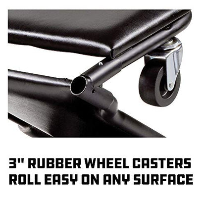 Powerbuilt 42-Inch Triplex Folding Creeper, Rolling Seat, and Brake Stool, All-in-One Adjustable Roller Garage Chair, Lay Down or Sit, Black 620469 - style: 3-in-1
